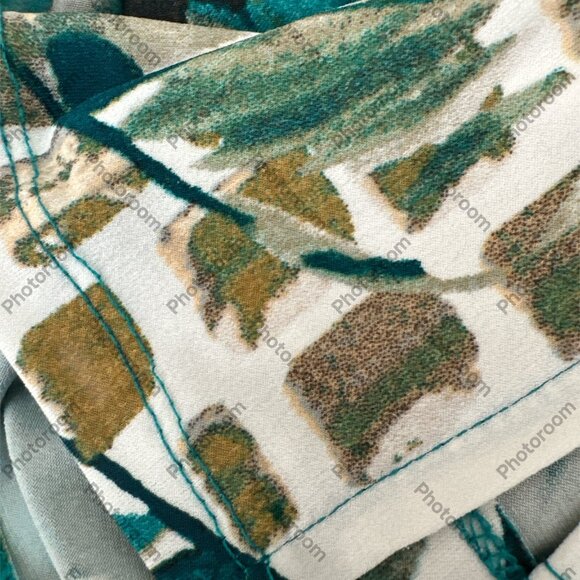 JM Collection Large Teal Floral Beaded VNeck 3/4 Sheer Sleeve Blouse - Picture 3 of 7